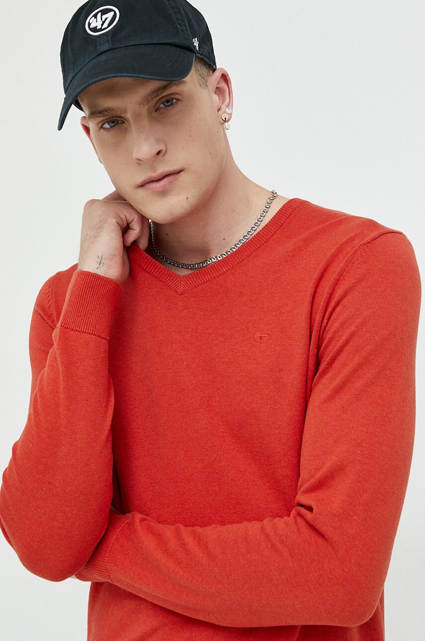 Tom tailor pulover de bumbac barbati, culoarea rosu, light