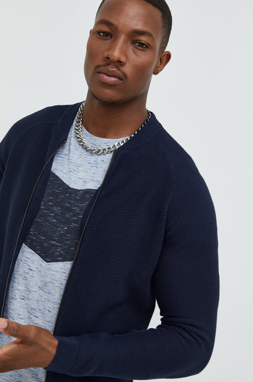Tom tailor cardigan din bumbac barbati, culoarea albastru marin