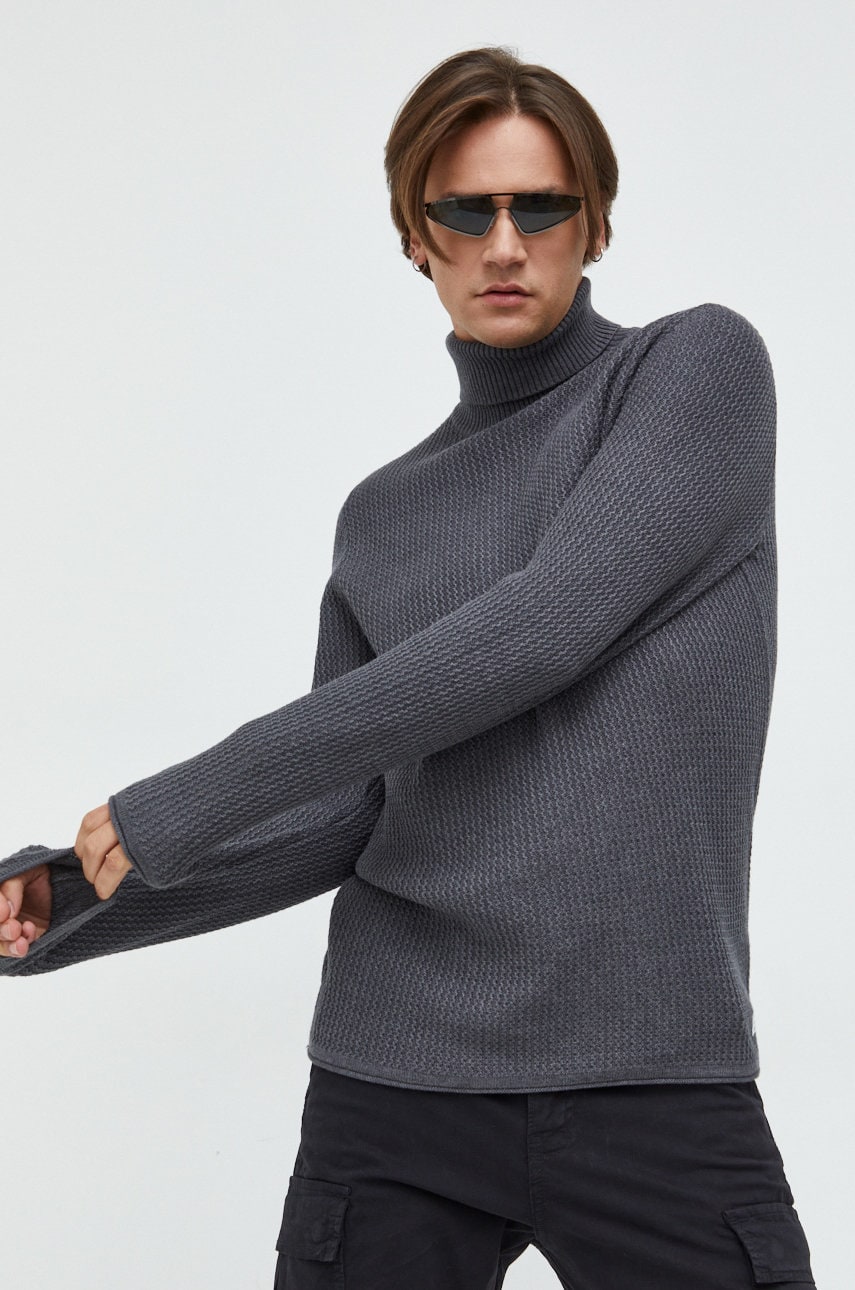 Premium by jack&jones pulover barbati, culoarea gri, cu guler