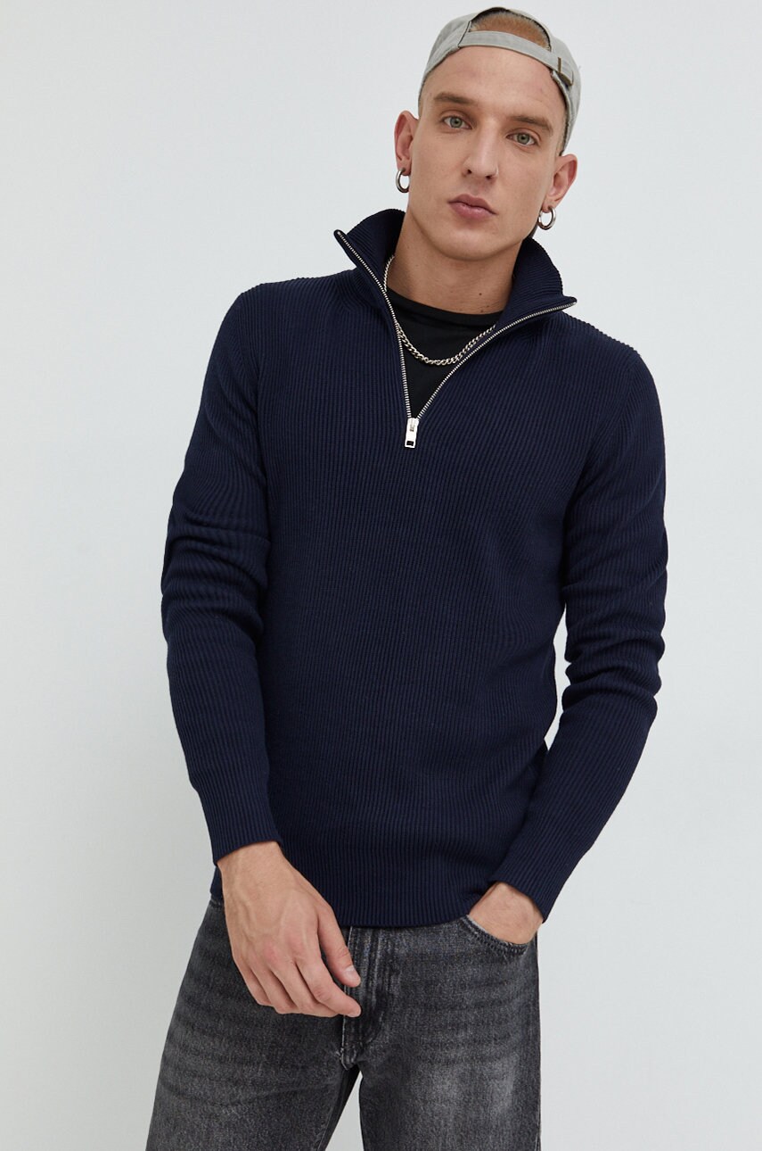 Premium by jack&jones pulover barbati, culoarea albastru marin, cu turtleneck