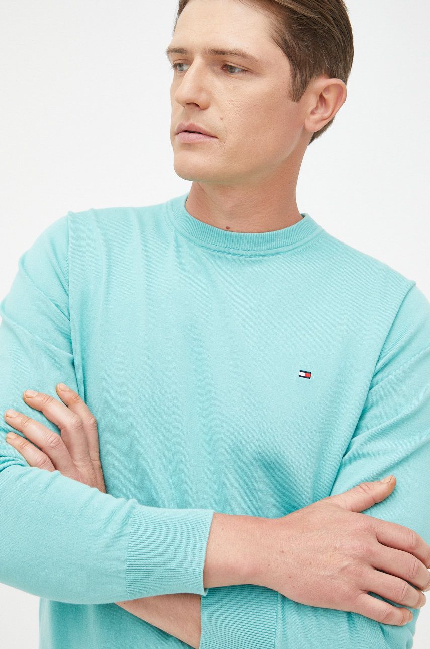 Tommy Hilfiger sweter męski kolor turkusowy lekki