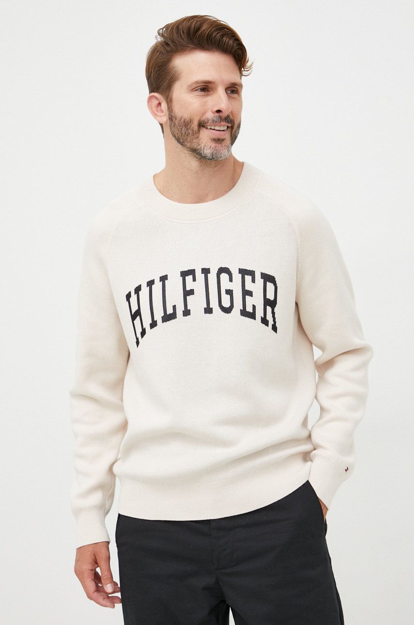 Tommy Hilfiger sweter męski kolor beżowy