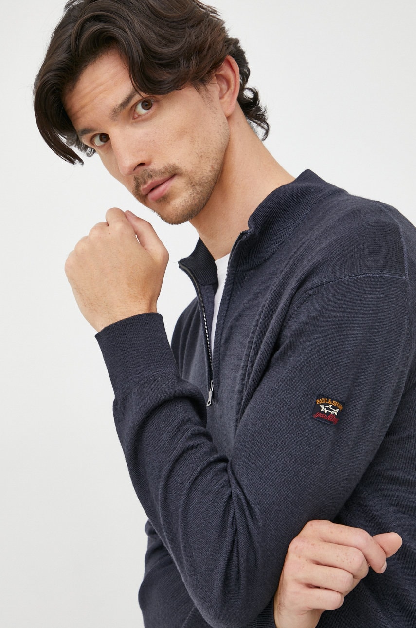 Paul&shark pulover de lana barbati, culoarea albastru marin, light, cu turtleneck