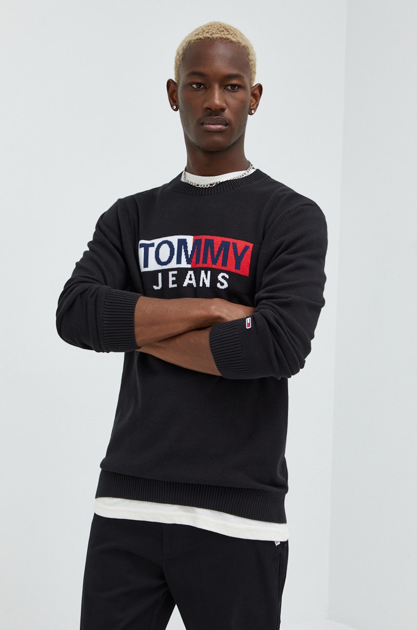

Хлопковый свитер Tommy Jeans мужской цвет чёрный лёгкий