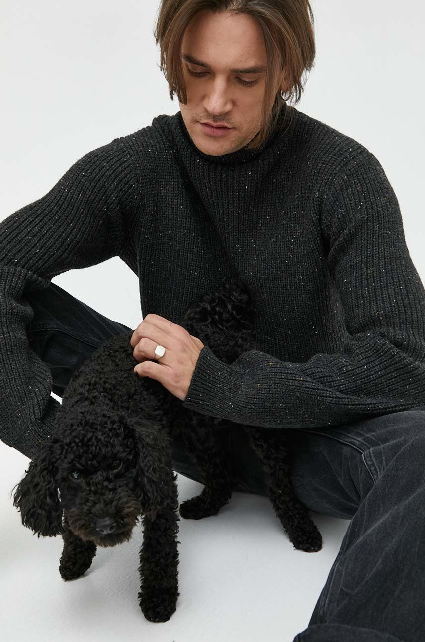 Premium by Jack&Jones pulover din amestec de lana rich barbati, culoarea gri, cu guler amestec imagine 2022