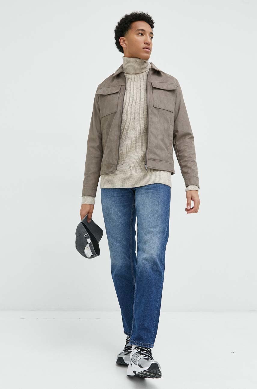 

Светр з домішкою вовни Premium by Jack&Jones Rich чоловічий колір бежевий теплий гольф
