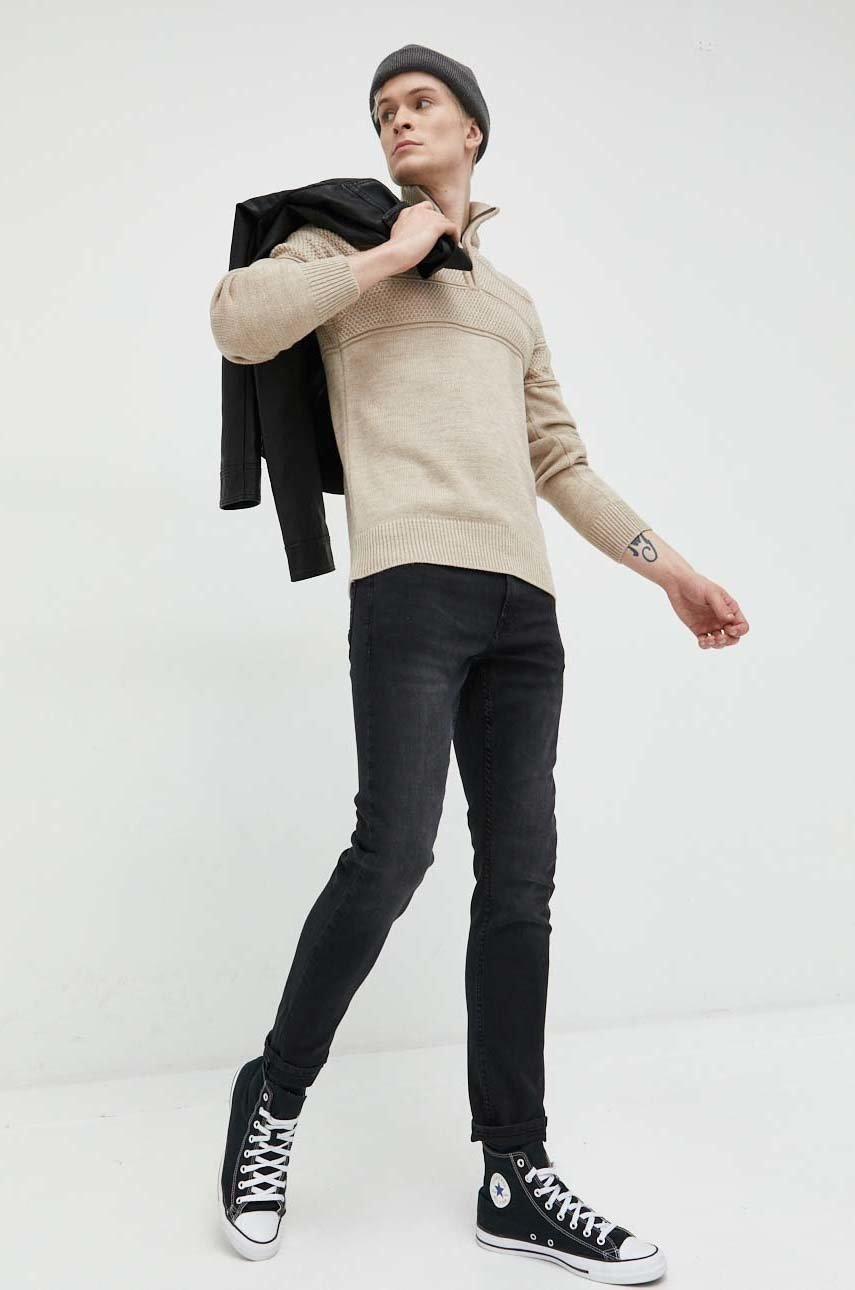 

Свитер Premium by Jack&Jones Jerry мужской цвет бежевый с полугольфом