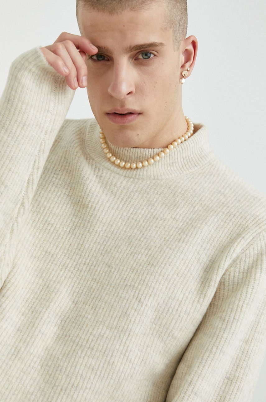 Premium by Jack&Jones pulover din amestec de lana Bluraley barbati, culoarea bej, amestec imagine noua