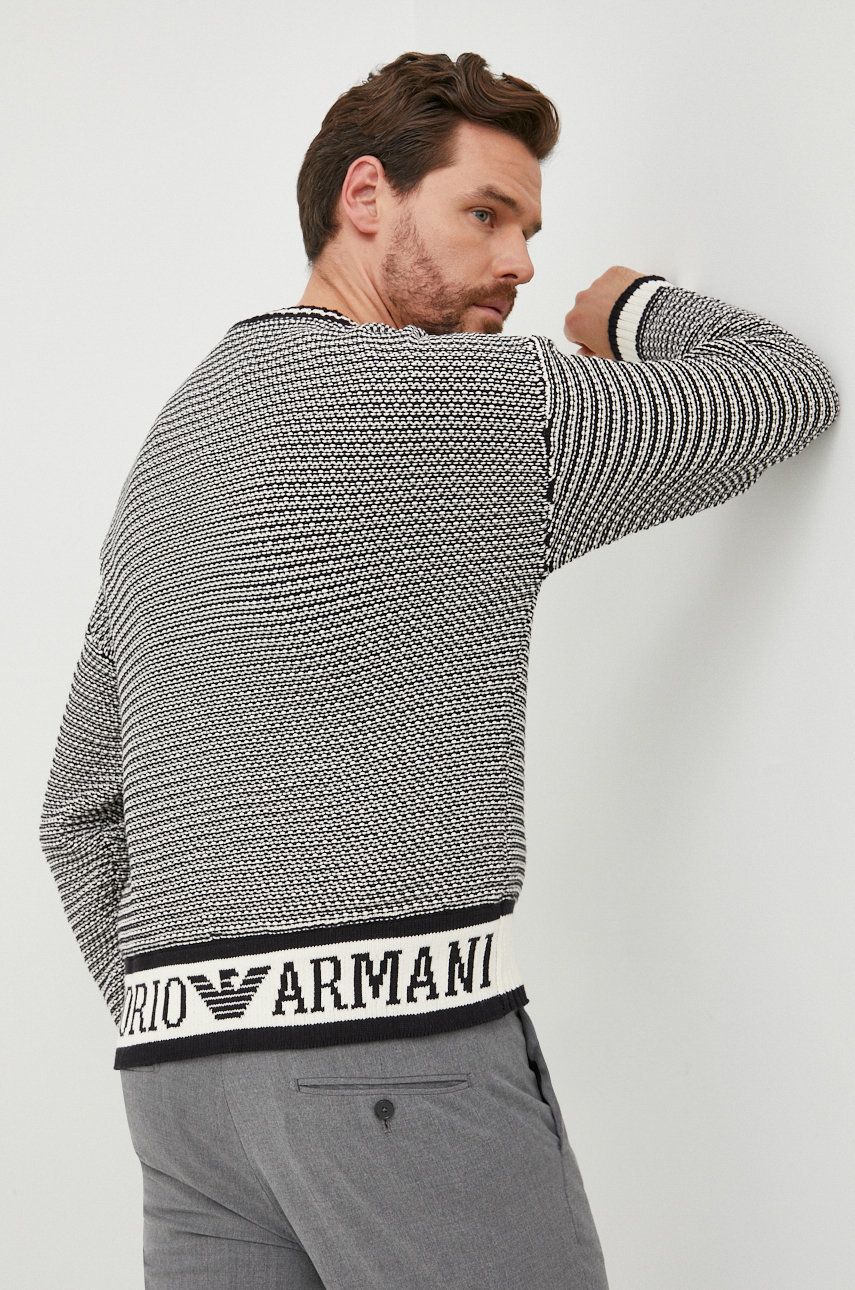 Emporio Armani sweter bawełniany męski kolor czarny ciepły