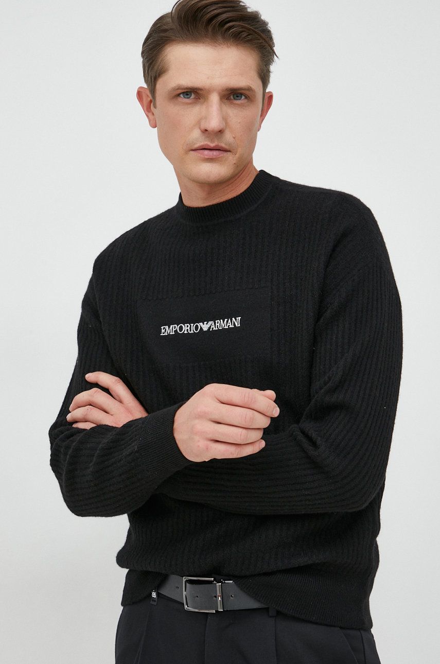 Emporio Armani sweter wełniany męski kolor czarny