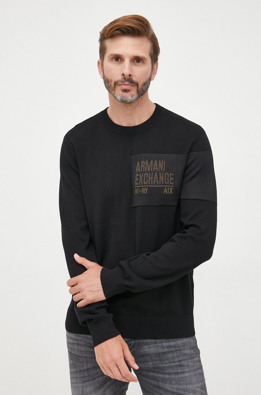 Armani Exchange pulover barbati, culoarea negru, light