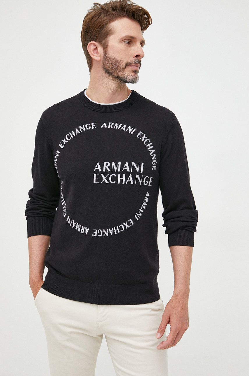 Armani Exchange pulover din amestec de casmir barbati, culoarea negru, light answear.ro