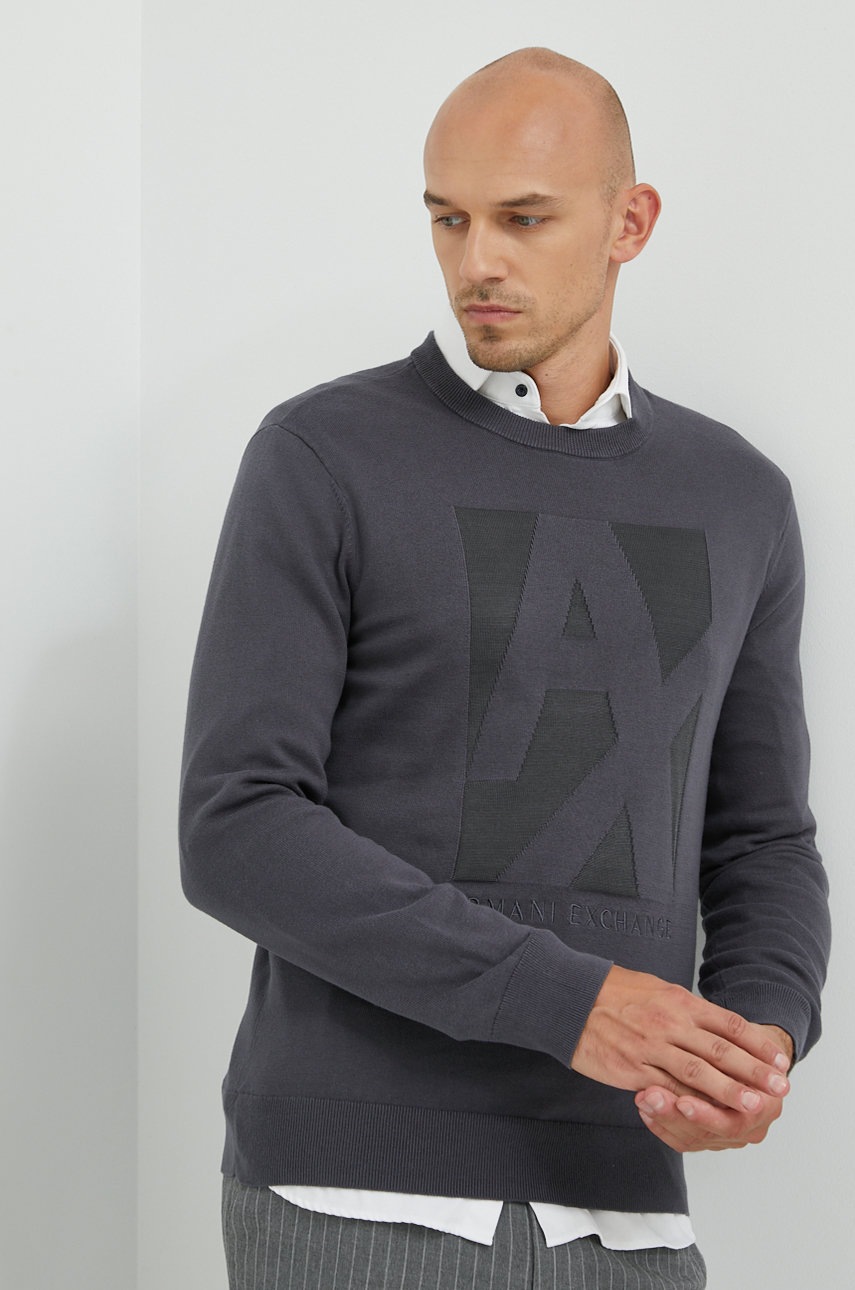 

Пуловер Armani Exchange мъжки в сиво от лека материя, Сив