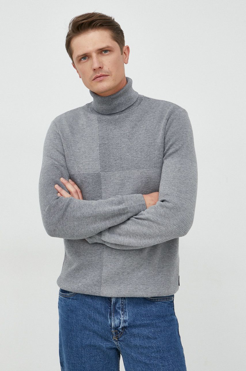 Armani Exchange sweter męski kolor szary lekki z golferm