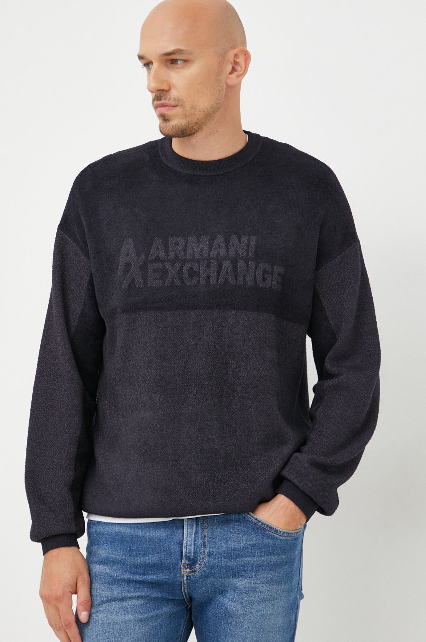 

Пуловер Armani Exchange мъжки в тъмносиньо от лека материя, Тъмносин