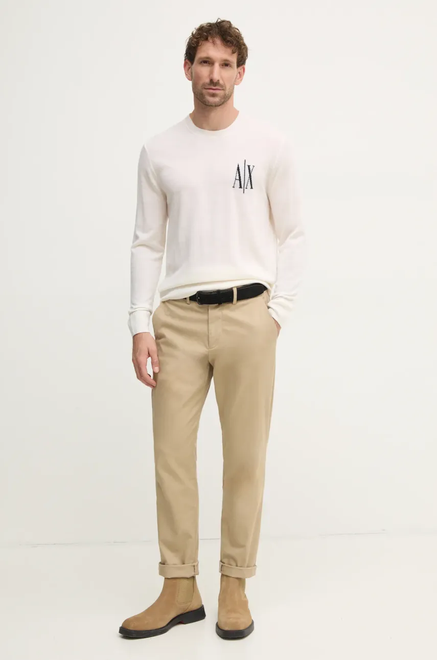 Шерстяной свитер Armani Exchange мужской цвет бежевый лёгкий Шерстяной свитер Armani Exchange мужской цвет бежевый лёгкий