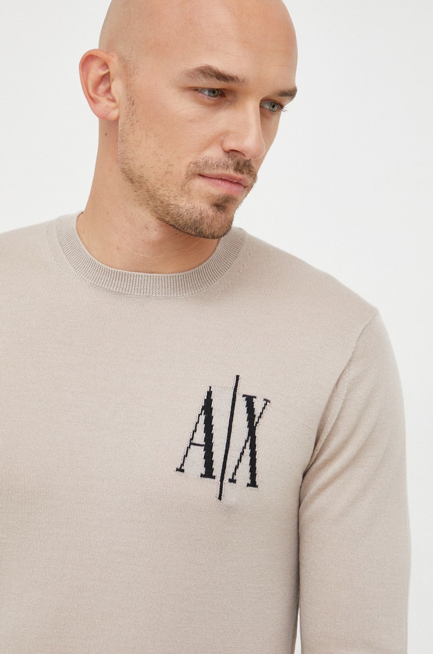 Armani Exchange pulover de lana barbati, culoarea bej, light