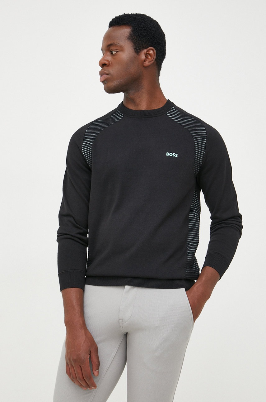 

Памучен пуловер BOSS Boss Athleisure мъжки в черно от лека материя, Черен