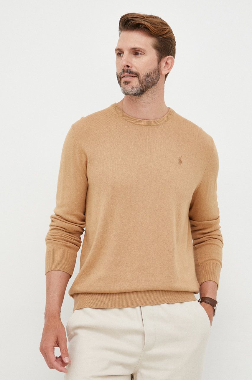 Polo Ralph Lauren sweter z domieszką kaszmiru męski kolor beżowy lekki