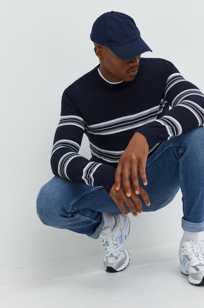 

Пуловер Produkt by Jack & Jones мъжки в тъмносиньо от лека материя, Тъмносин