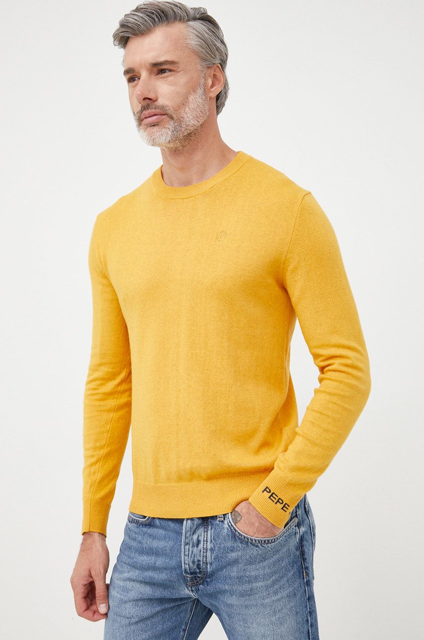 Pepe Jeans pulover din amestec de lana barbati, culoarea galben, light