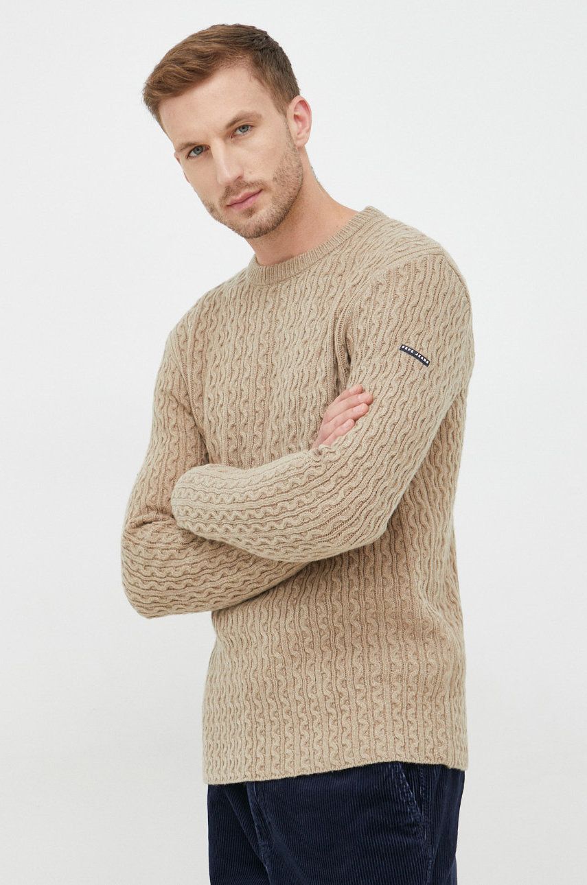 Pepe Jeans pulover din amestec de lana barbati, culoarea bej, answear.ro
