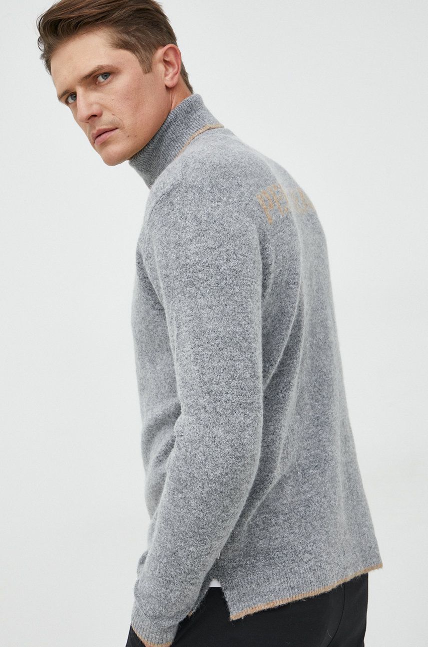 Pepe Jeans pulover de lana barbati, culoarea gri, cu guler image6