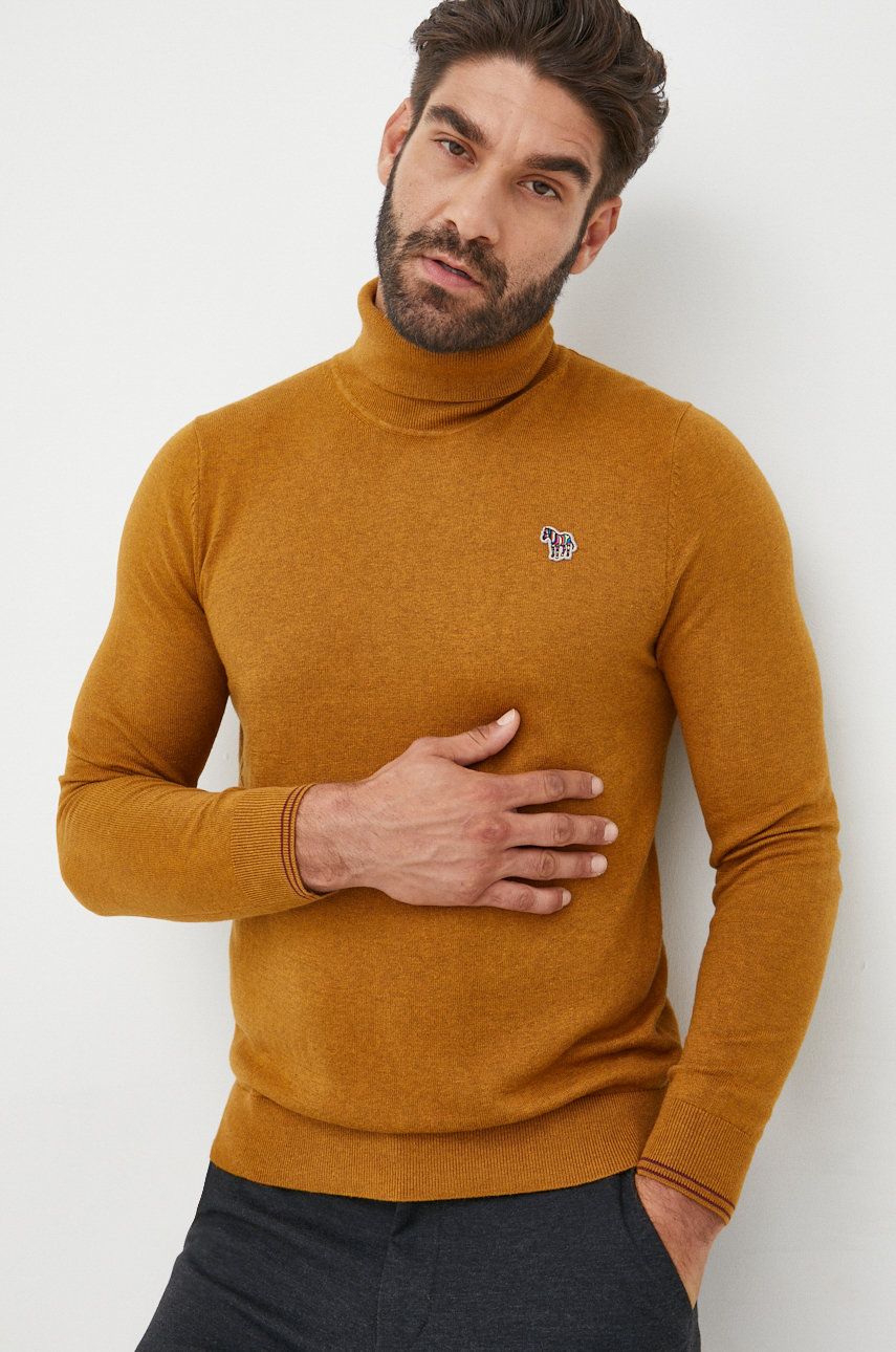 PS Paul Smith pulover din amestec de lana barbati, culoarea maro, light, cu guler answear.ro