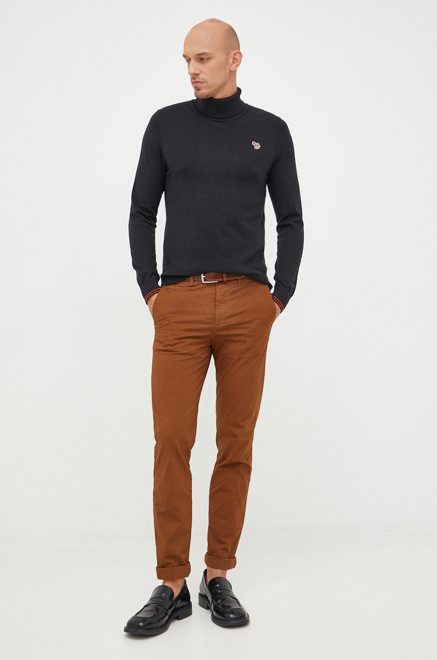 Ps paul smith pulover din amestec de lana barbati, culoarea negru, light, cu guler