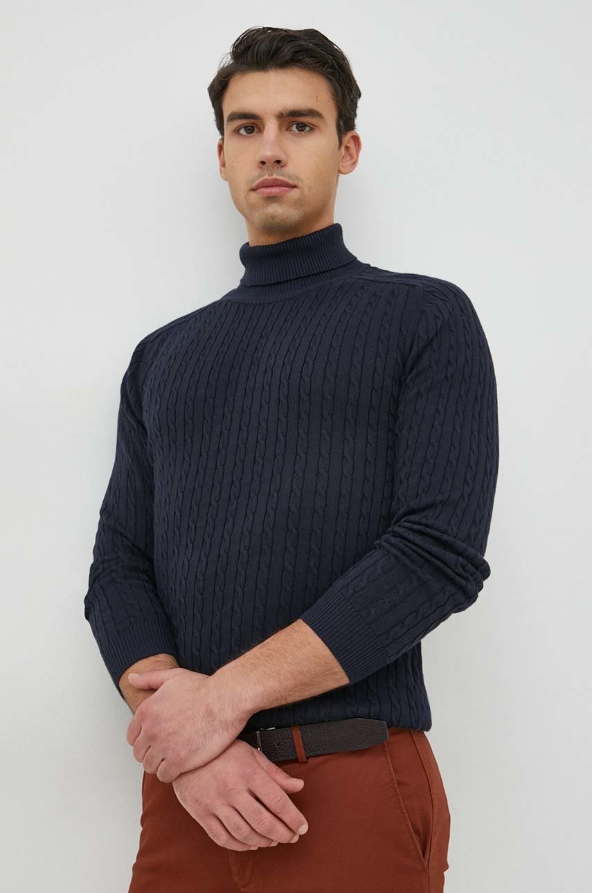 

Памучен пуловер Selected Homme мъжки в тъмносиньо от лека материя с поло, Тъмносин