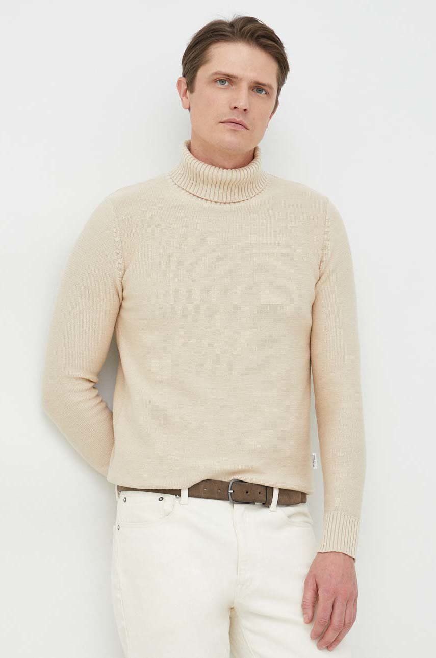 Selected Homme sweter bawełniany męski kolor beżowy ciepły z golferm