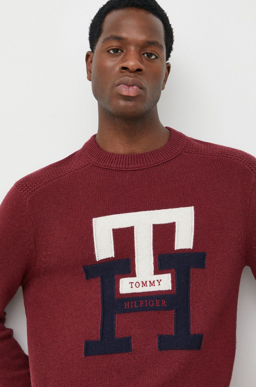 

Вовняний светр Tommy Hilfiger чоловічий колір бордовий легкий