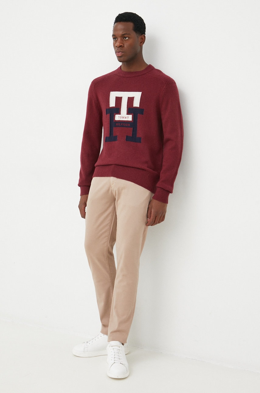 

Вовняний светр Tommy Hilfiger чоловічий колір бордовий легкий