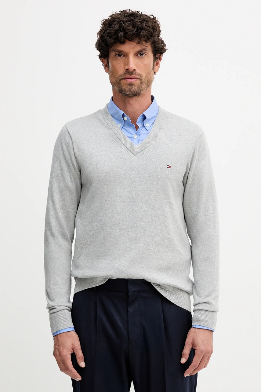 

Пуловер с кашмир Tommy Hilfiger мъжки в сиво от лека материя, Сив