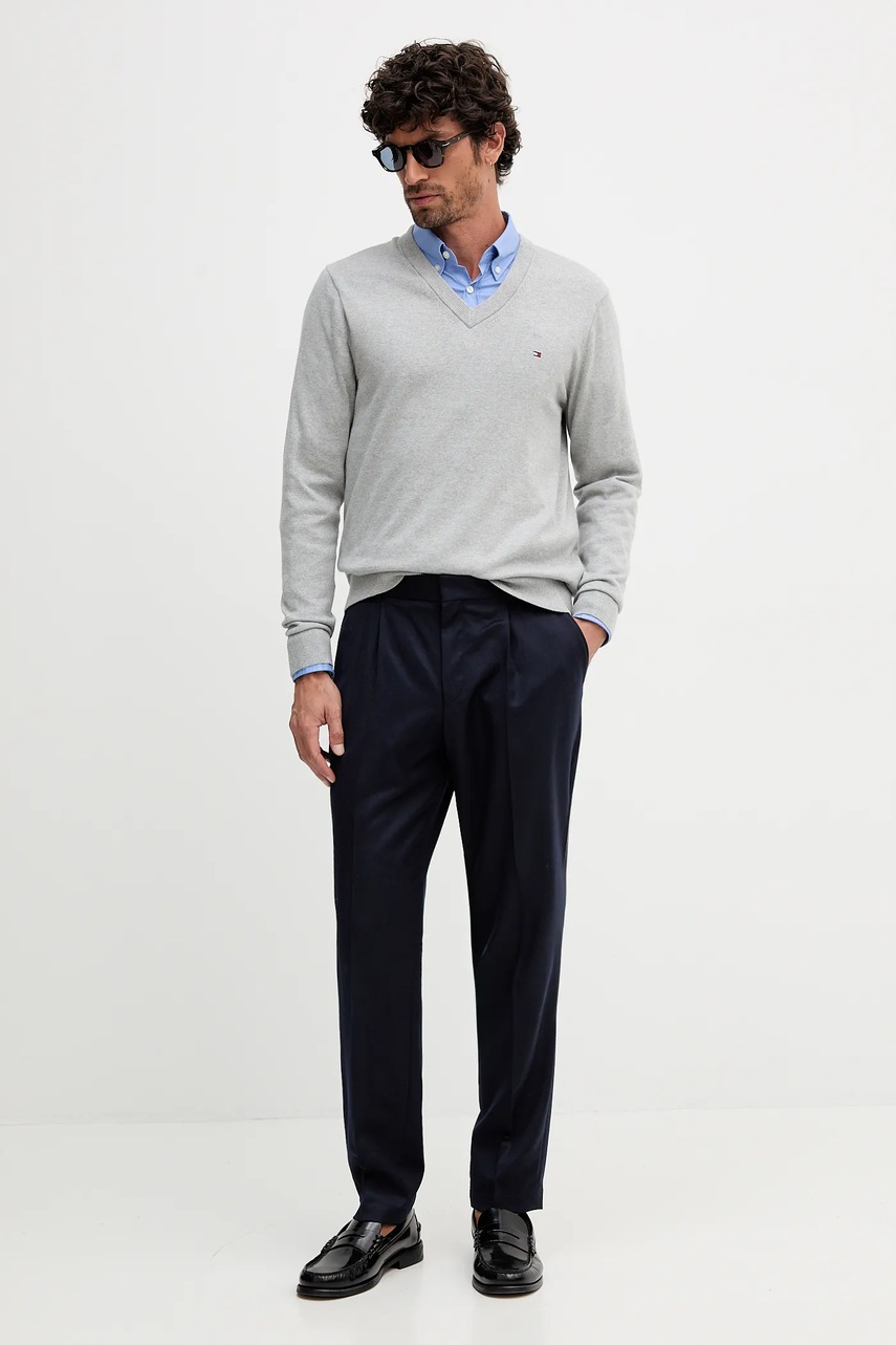 Свитер с примесью кашемира Tommy Hilfiger мужской цвет серый лёгкий