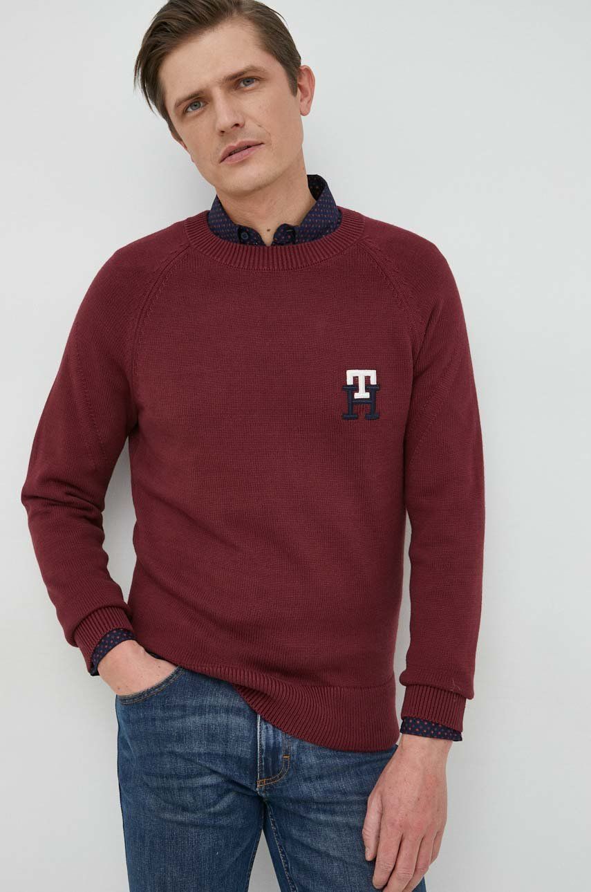 Tommy Hilfiger sweter bawełniany męski kolor bordowy lekki