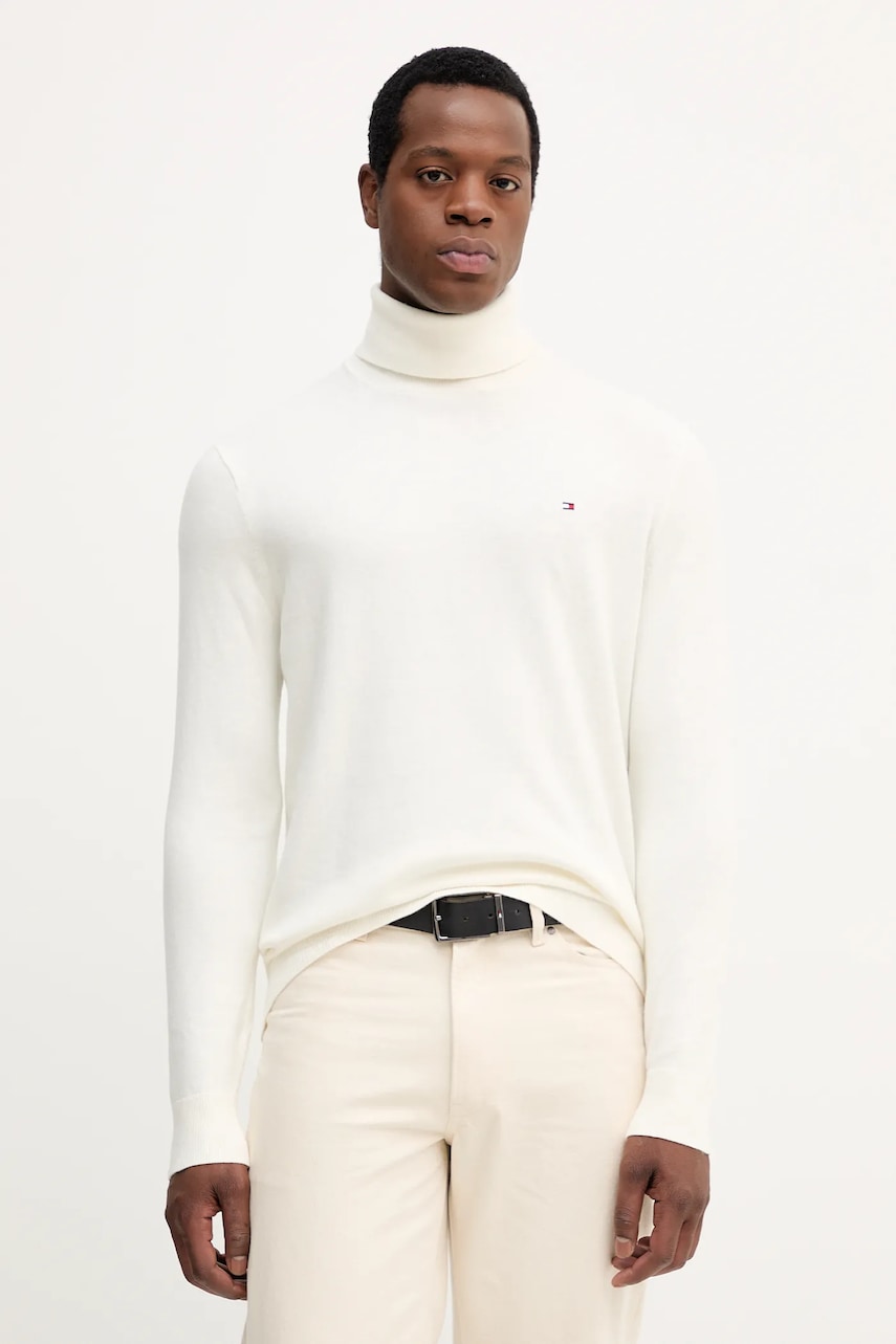 Levně Svetr s příměsí kašmíru Tommy Hilfiger tmavomodrá barva, s golfem, MW0MW28048