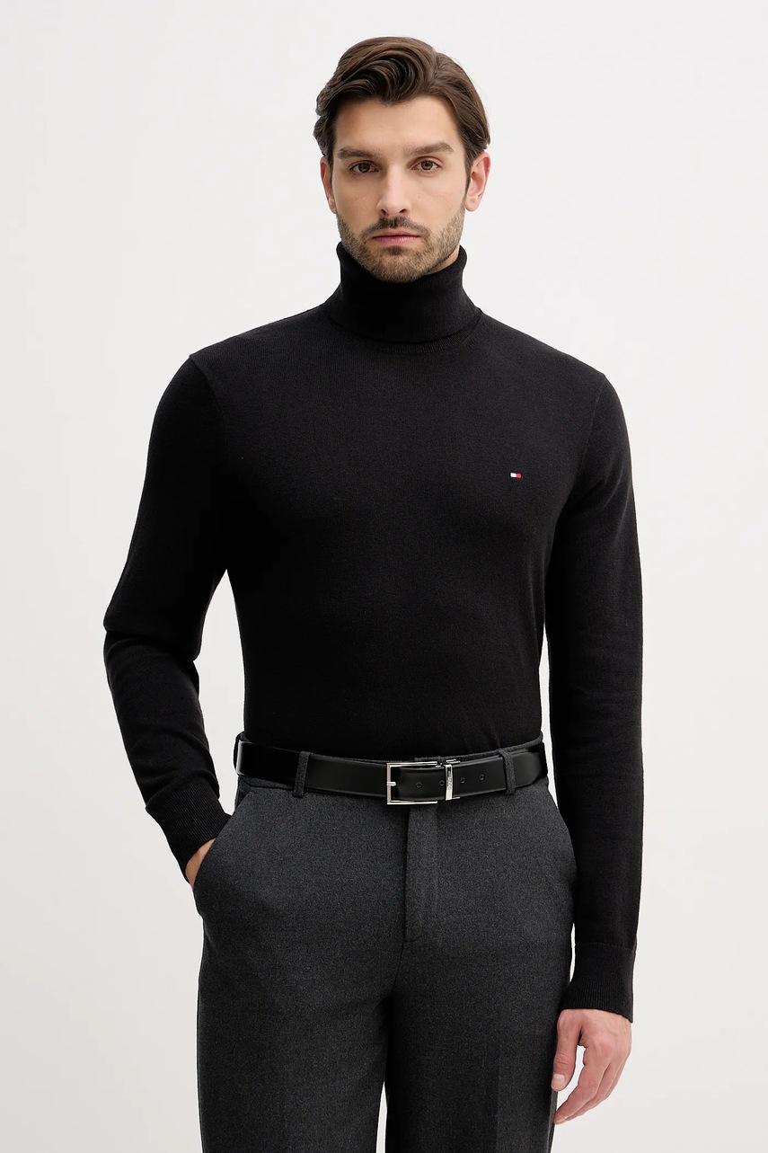 Tommy Hilfiger sweter z domieszką kaszmiru męski kolor czarny lekki z golferm