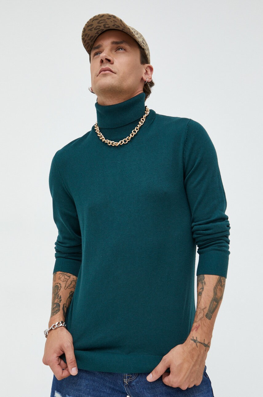 Produkt by jack & jones pulover barbati, culoarea verde, light, cu guler