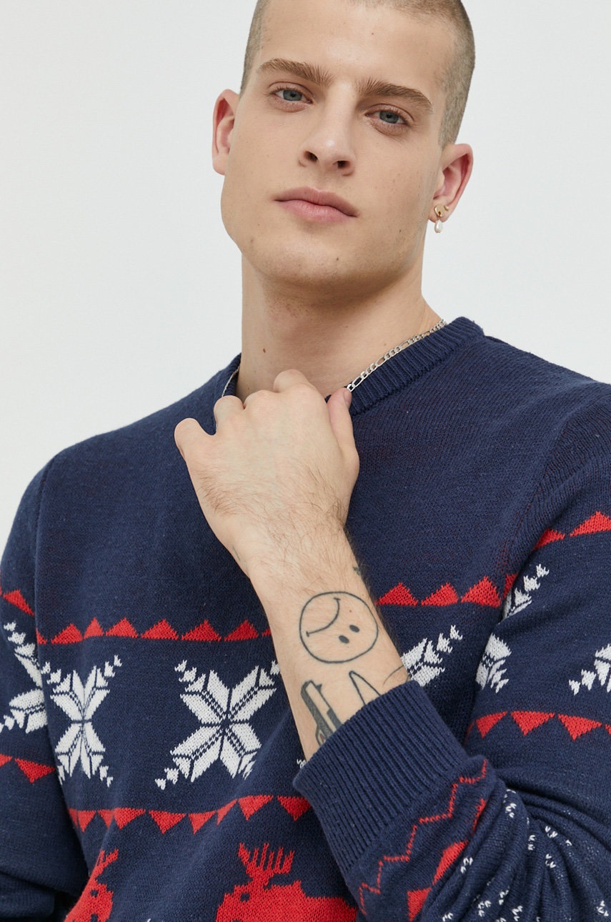 

Пуловер Produkt by Jack & Jones мъжки в тъмносиньо от лека материя, Тъмносин