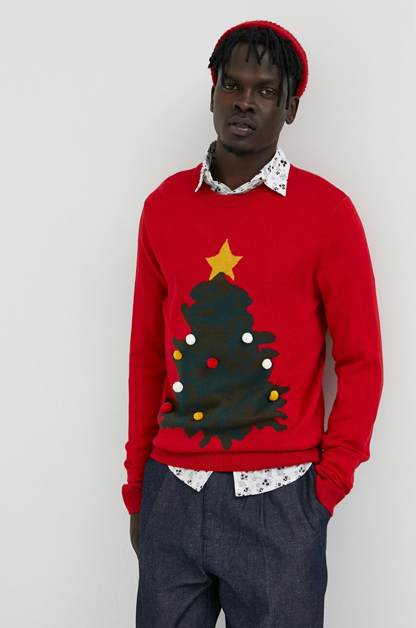 

Пуловер Produkt by Jack & Jones мъжки в червено от лека материя, Червен
