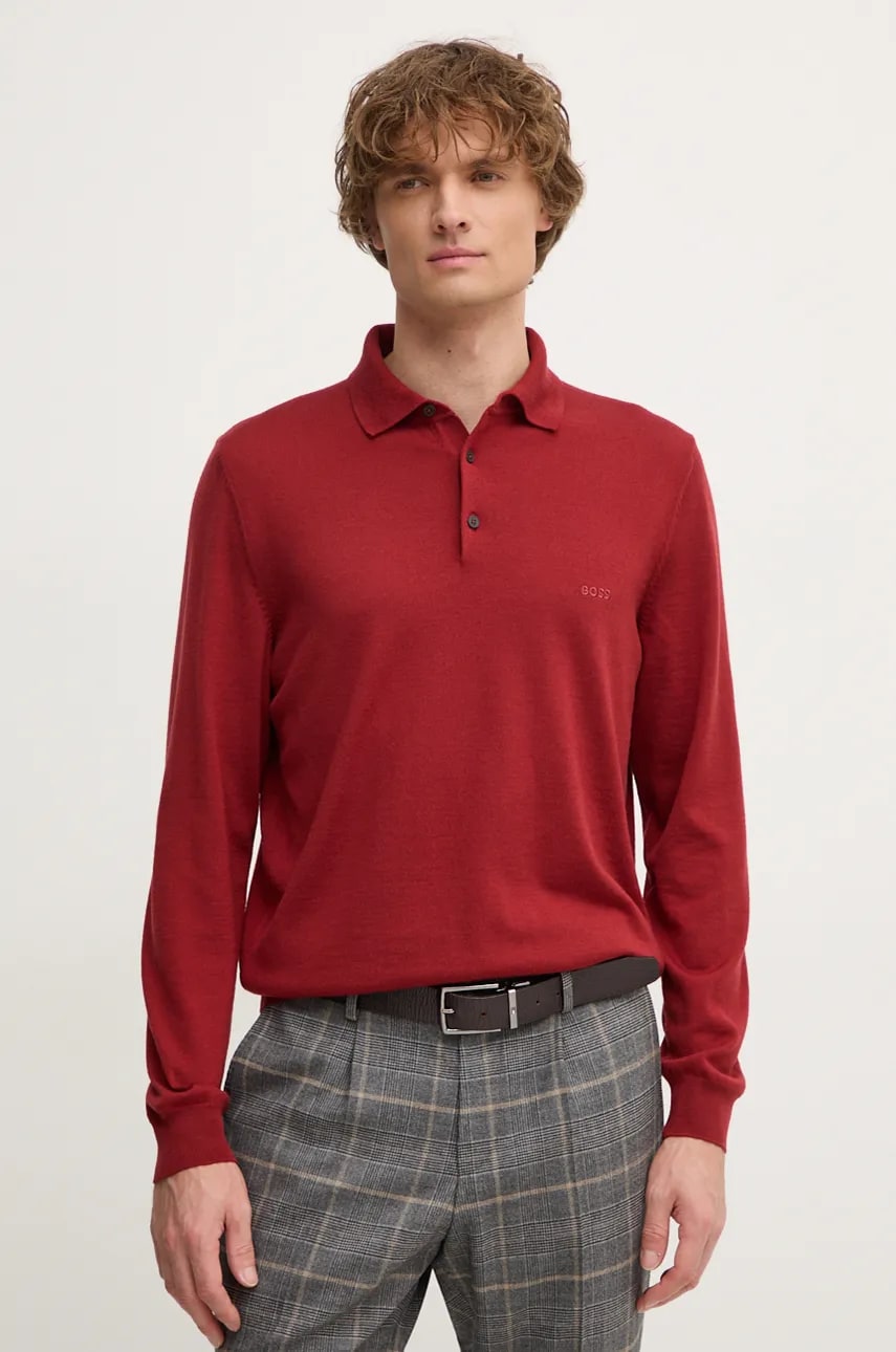 BOSS pulover de lana barbati, culoarea bordo, light