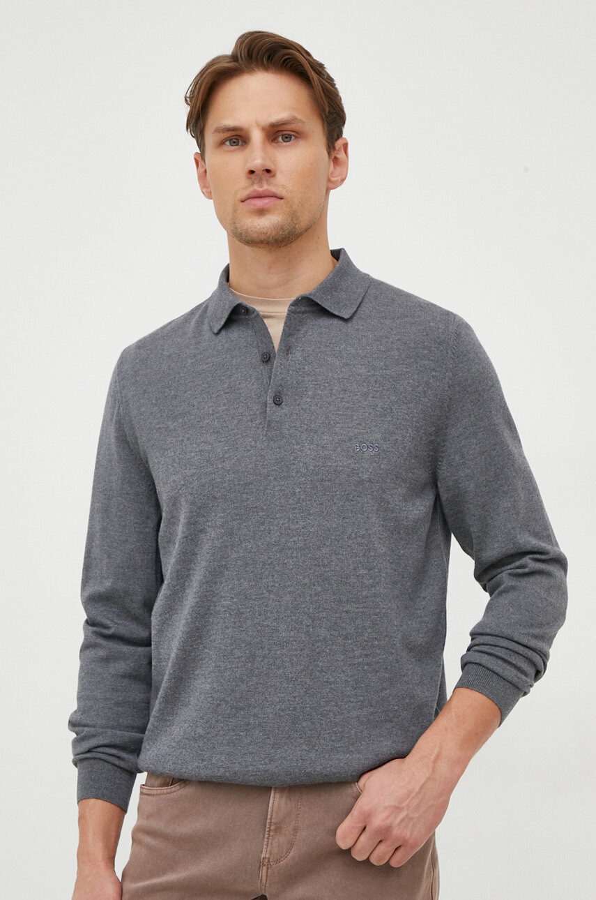 BOSS pulover de lana barbati, culoarea gri, light