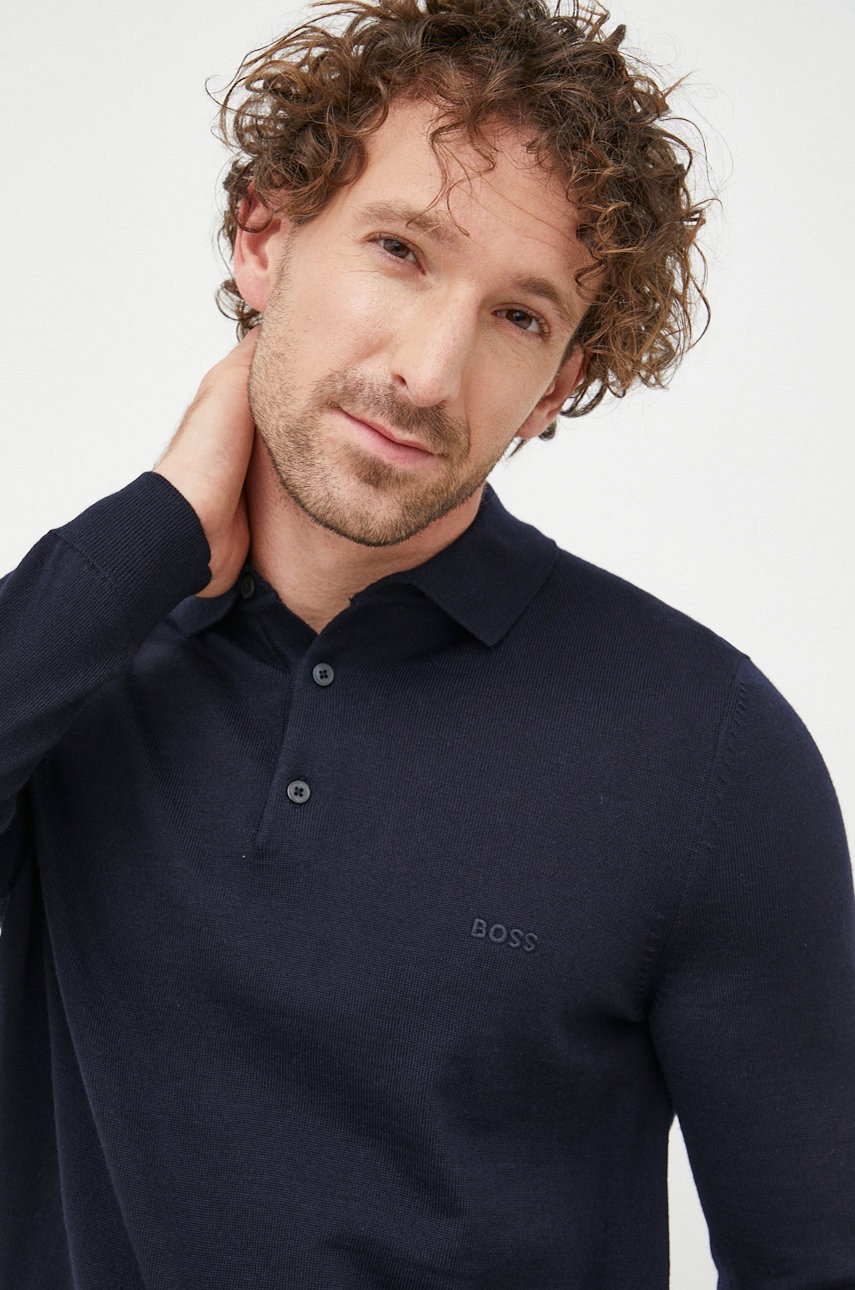 Μάλλινο πουλόβερ BOSS Kenno ανδρικά, χρώμα: ναυτικό μπλε φωτογραφία