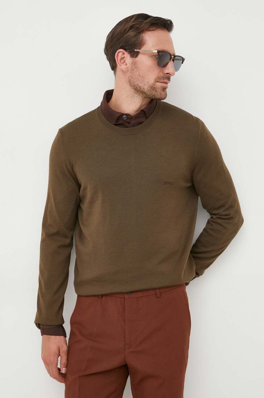 BOSS pulover de lana barbati, culoarea verde