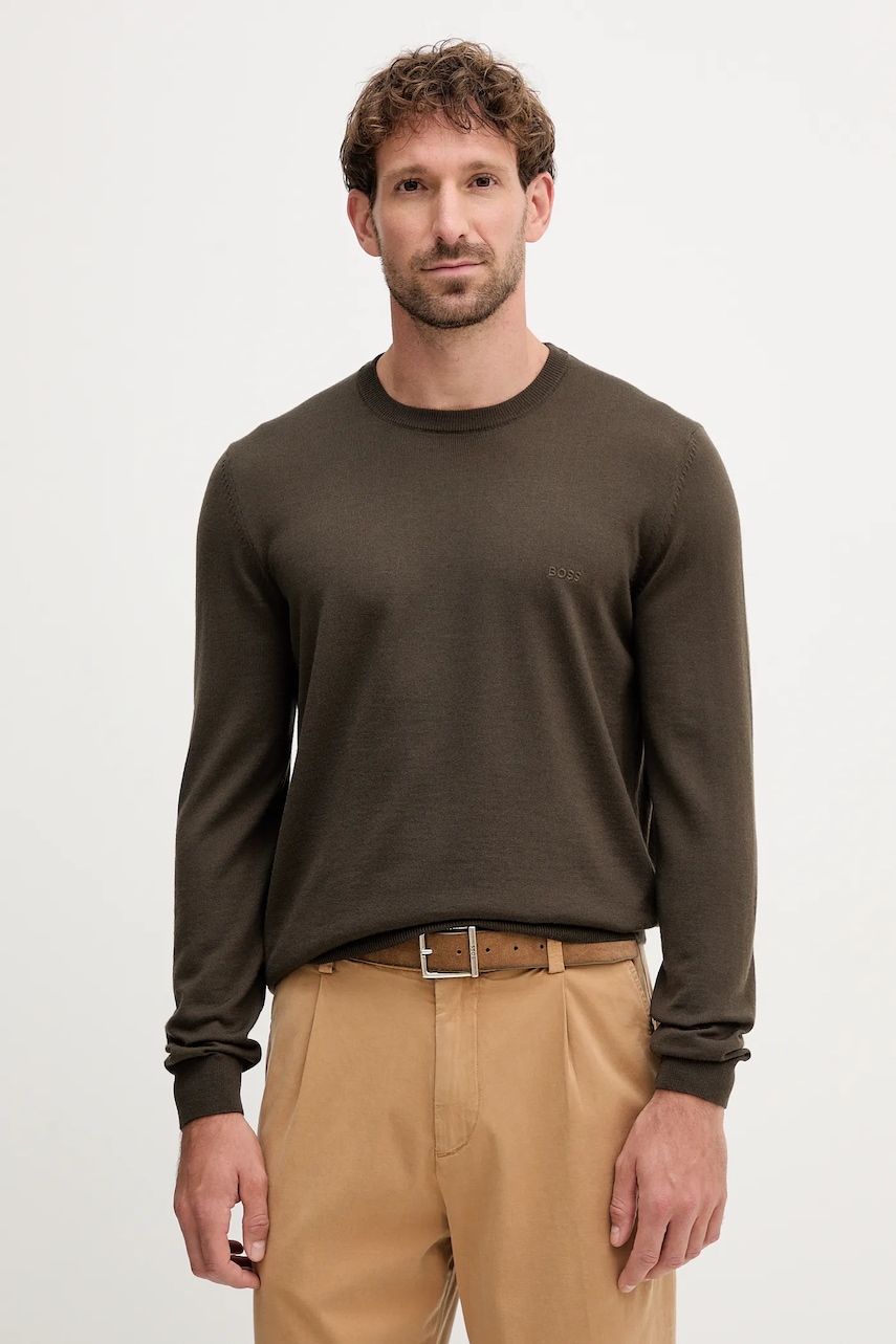 BOSS sweter wełniany męski kolor zielony
