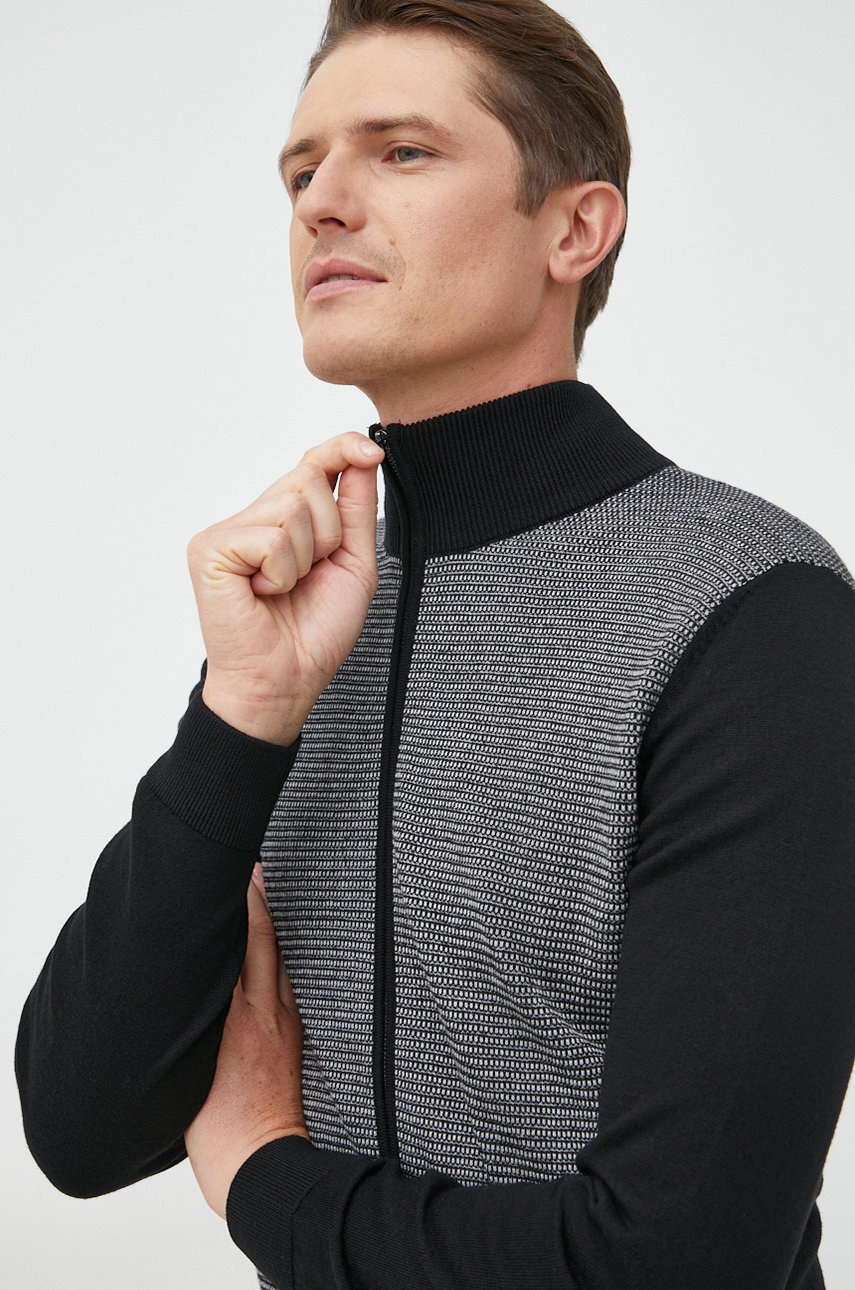 Boss cardigan din lana barbati, culoarea negru