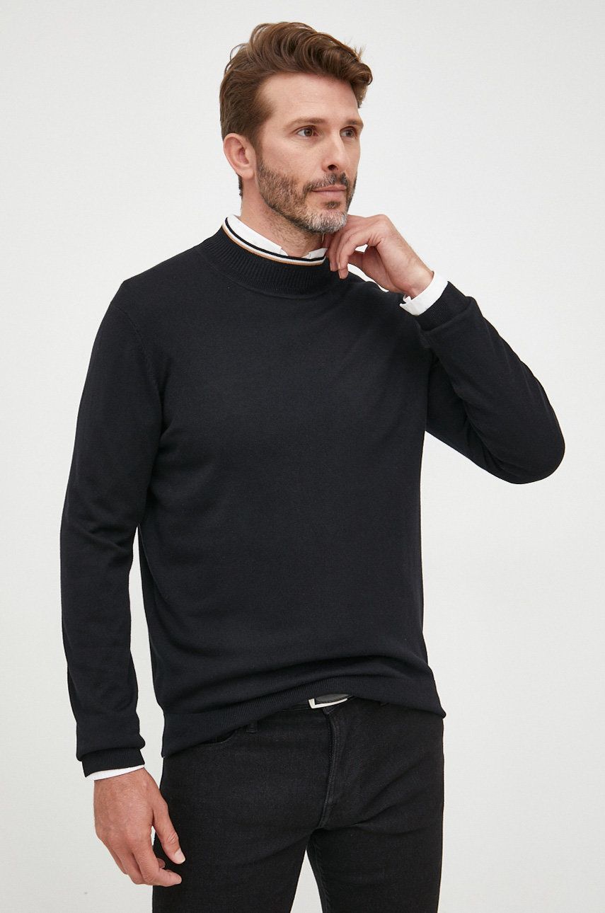 BOSS pulover din amestec de lana barbati, culoarea negru, light, cu turtleneck