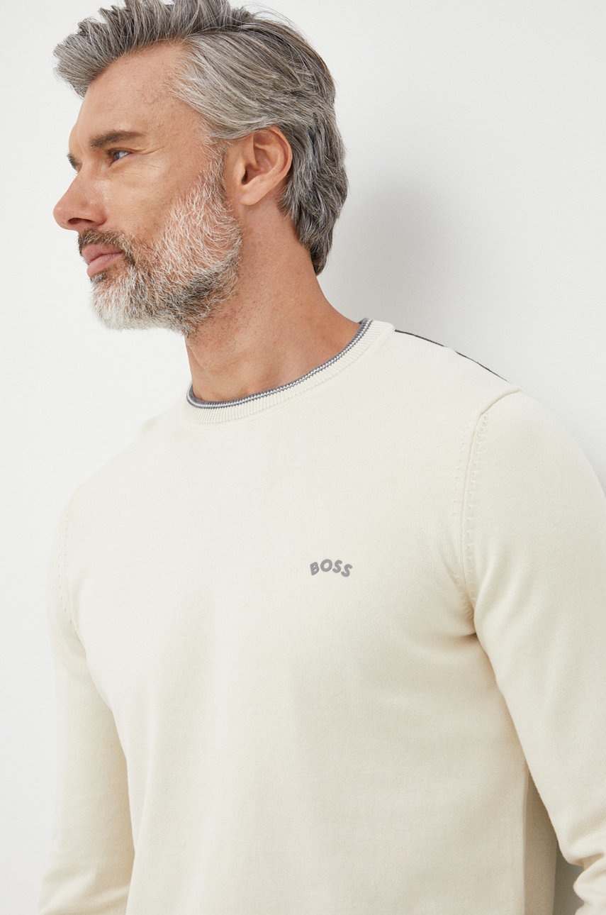 

Памучен пуловер BOSS Boss Athleisure мъжки в бежово от лека материя, Бежов