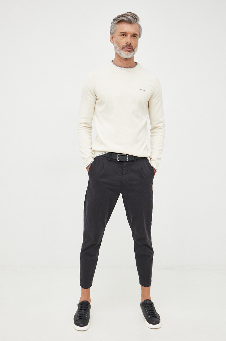 

Хлопковый свитер BOSS Boss Athleisure мужской цвет бежевый лёгкий